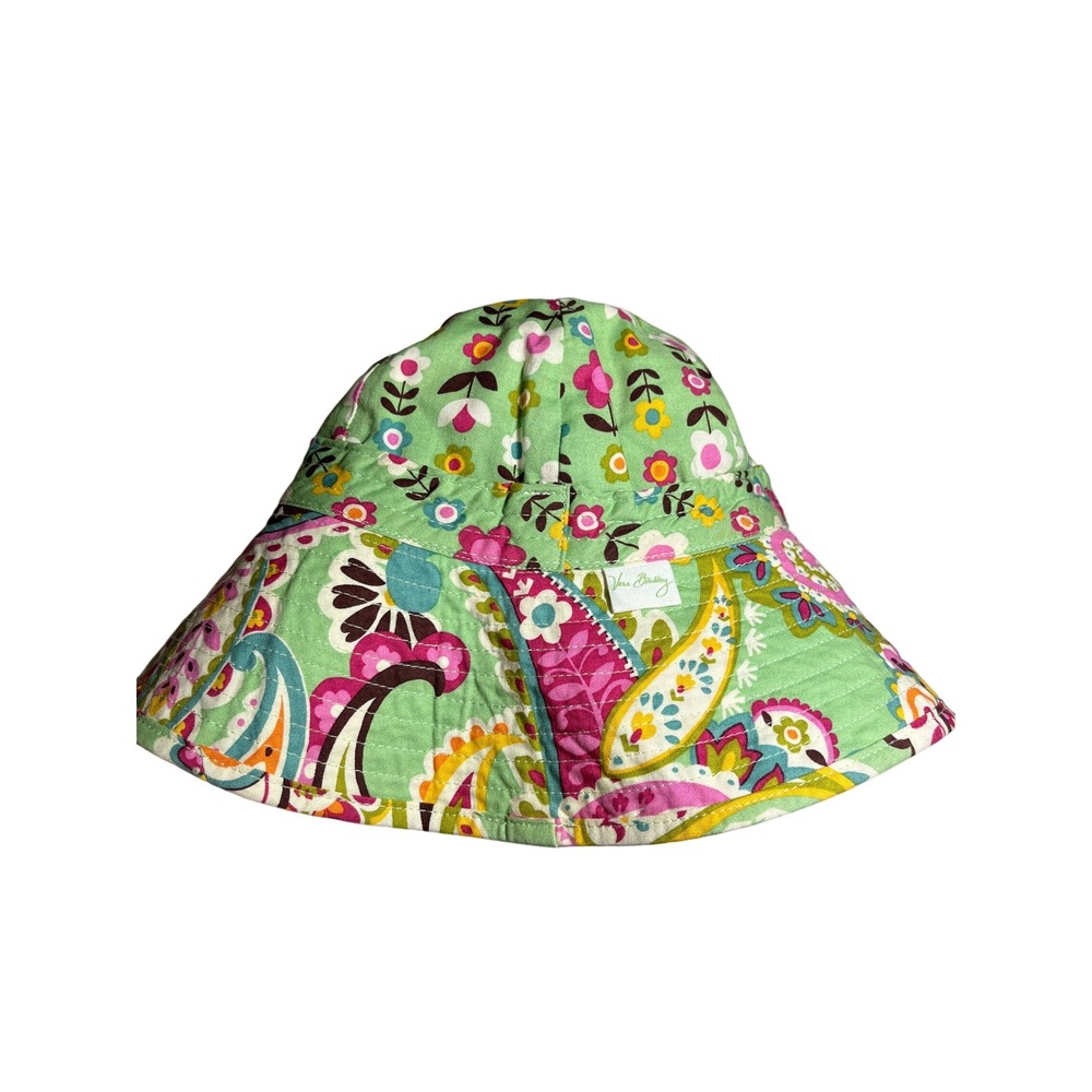Vera Bradley Reversible Bucket Hat Green Floral Paisley Quilted Sun Hat Cottage